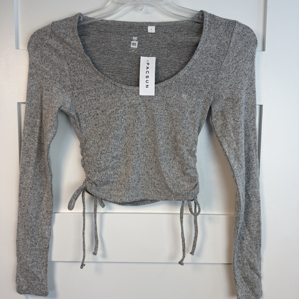 Pacsun Crop Top Shirt Gray Drawstring‎ Side Scoop Neck Tee Size XS New Soft Half